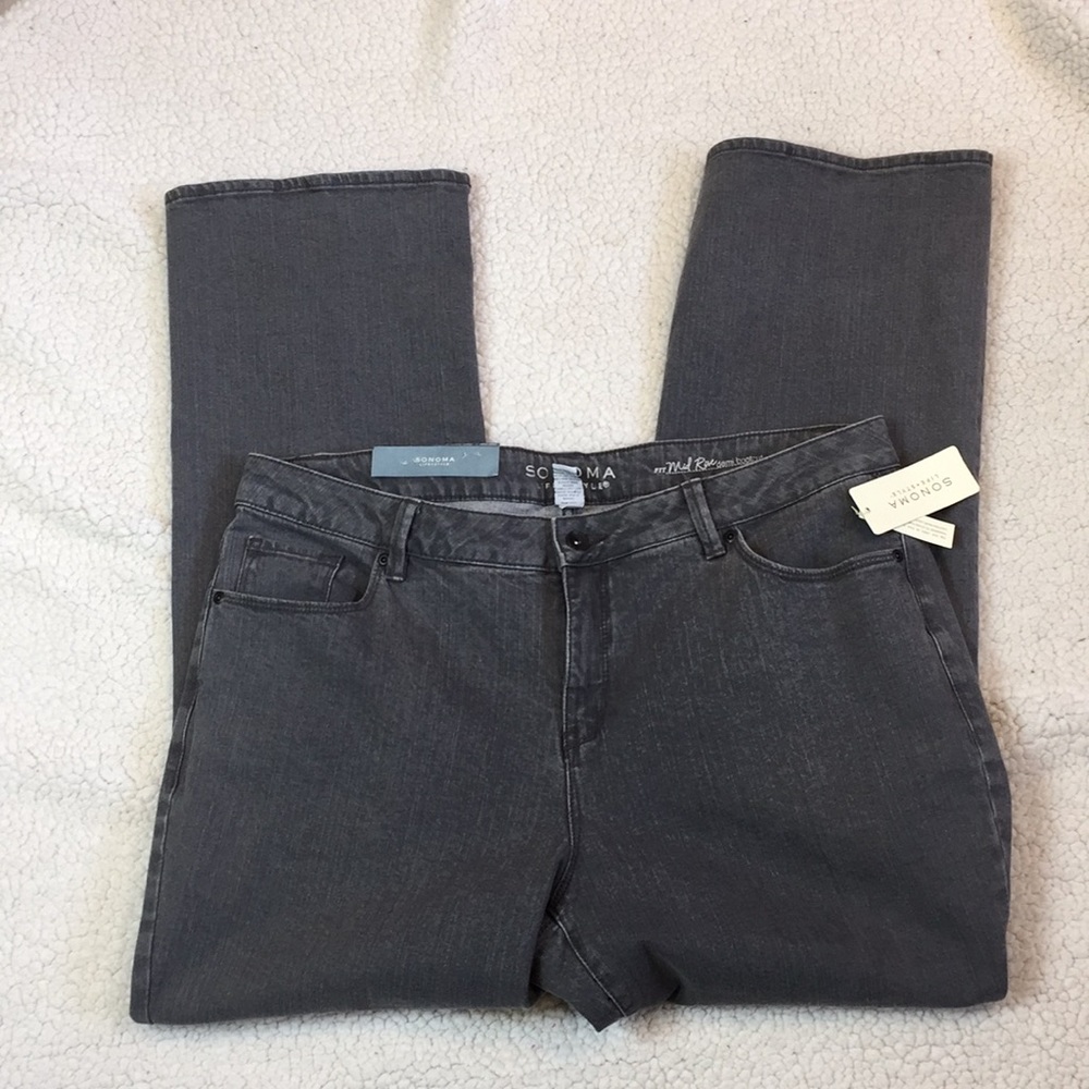 NWT Sonoma Gray Denim Jeans Mid Rise Demi Boothcut Size 16W